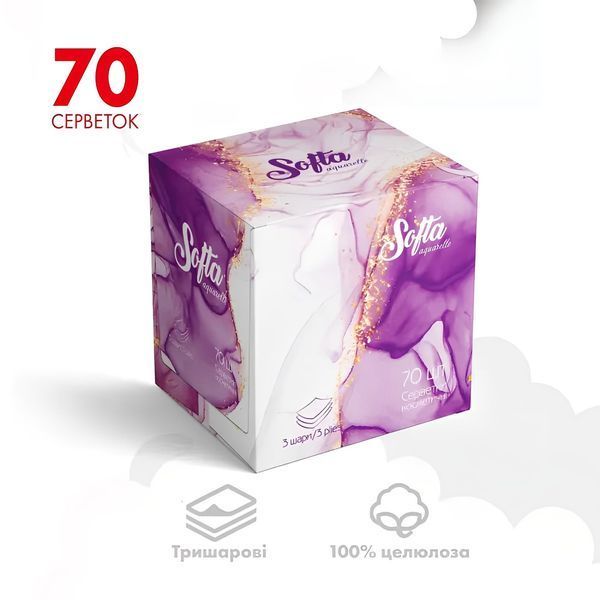 серветки косметичні сухі 3-х шар. Softa Chisto 70шт. Violet серветки косметичні сухі 3-х шар. Softa Chisto 70шт. Violet фото