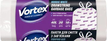 Пакети для сміття з затяжкою Vortex Білі 40 л 20 шт VRTX-DR-40- фото