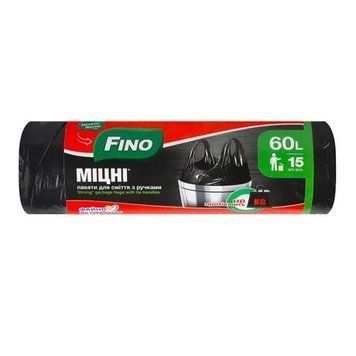 Пакети для сміття Fino з ручками міцні 60 л 15 шт FN-H-60-15 фото