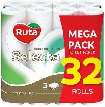 Туалетний папір Ruta Selecta 3 кулі білий, 32 рулони, Україна RUT-SEL-3W- фото