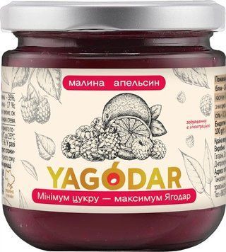 Джем Yagodar Малина-апельсин з низьким вмістом цукру 210 г YG-RA-LS-21 фото