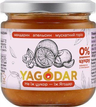 Джем Yagodar Мандариновий з апельсином та мускатним горіхом без цукру 210 г YG-MAN-NS-2 фото