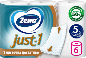 Туалетний папір Zewa Just 1 білий 5 шарів 6 рулонів ZEW-J1-W5-6 фото