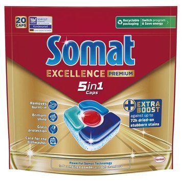 Капсули для посудомийної машини Somat Excellence 5-в-1, 20 шт, Сербія SMT-EXL-20- фото
