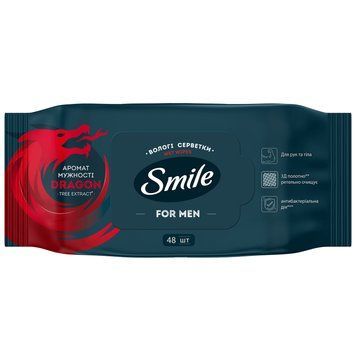 Серветки вологі Dragon Smile для чоловіків 48шт, Україна 00000000110 фото
