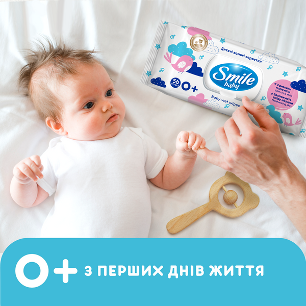 Серветки вологі Baby Smile з рисовим молочком 56шт, стікер педіатри, з клапаном, Україна 00000000112 фото