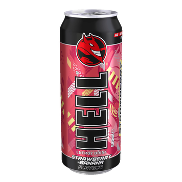 Енергетичний напій HELL Strawberry Banana газований 500 мл Енергетичний напій HELL Strawberry Banana газований 500 мл фото