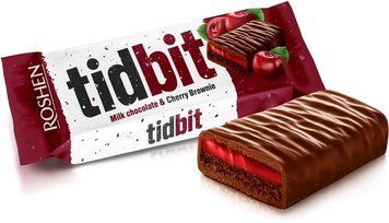Шоколад Roshen Tidbit молочний з начинкою Вишневий Брауні 50 г (упаковка 28 шт) RSH-TDB-CHB фото