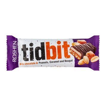 Шоколад Roshen Tidbit молочний з нугою, м'якою карамеллю та арахісом 50 г (упаковка 24 шт) RSH-TDB-NCA фото