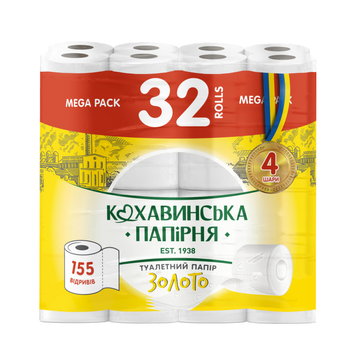 Папір туалетний Кохавинка Золото 4 шари 32 рулони Папір туалетний Кохавинка Золото 4 шари 32 рулони фото