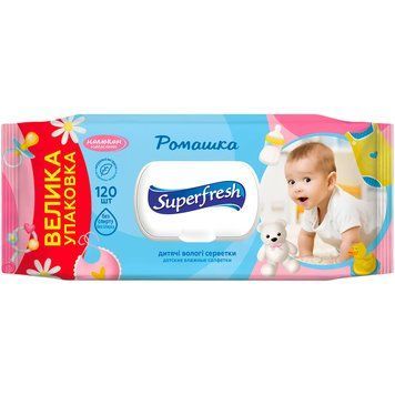 Серветки дитячі вологі Ромашка 120шт, Superfresh, Україна 00000000122 фото