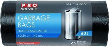 Пакети для сміття PRO service HD поліетиленові 60 л 40 шт 60х80 см чорні PS-HD60-40- фото