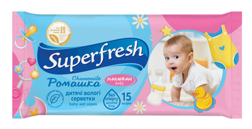 Серветки дитячі вологі Chamomile Superfresh 15шт, Україна 00000000123 фото