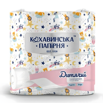 Туалетний папір Кохавинка Дитячий 3-шаровий 4 рулони Туалетний папір Кохавинка Дитячий 3-шаровий 4 рулони фото