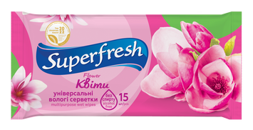 Серветки вологі універсальні Flower Superfresh 15шт, Україна 00000000125 фото